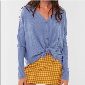 Urban Outfitters Out From Under Blue Jojo Waffle Knit Button Up Thermal Sz S
